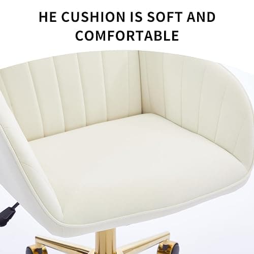 YITAI Velvet Office Desk Chair with Wheels and Gold Base,Modern Height Adjustable 360 Degree Swivel Upholstered Vanity Chairs with Arms for Living Room Bedroom, Study,Cream thumbnail 9