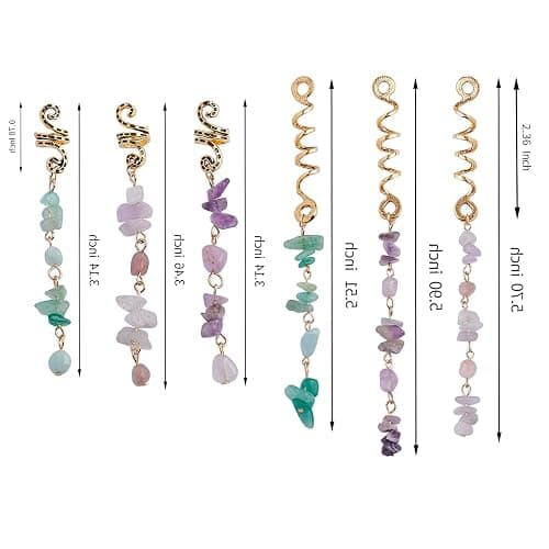 FRDTLUTHW Colored Natural Stone Pendant Hair Jewelry for Braids, Crystal Dreadlock Accessories for Women(pack of 6) thumbnail 6