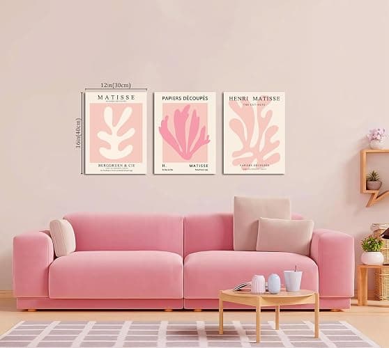 Julaydi Pink Matisse Wall Art Framed Abstract leaf Posters Pastel Henri Matisse Canvas Prints Modern Minimalist Wall Decor Aesthetic Painting Pictures for Living Room Bedroom Bathroom 12x16in Set of 3 thumbnail 5