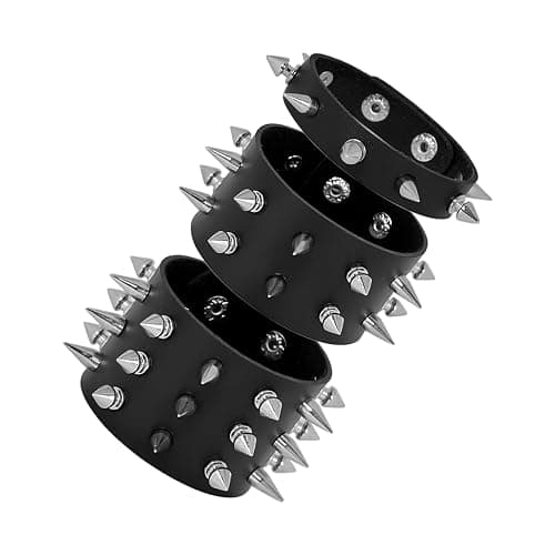 Manfnee Punk Gothic Bracelet for Men Women Leather Spike Rivet Metal Studded Wristbang Cuff Black - Image 1