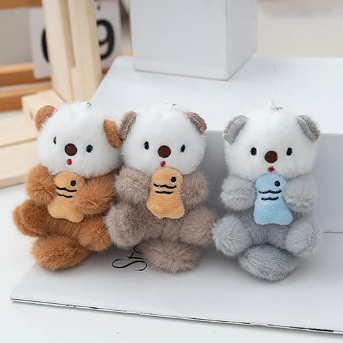 Molishan Otter Keychain Plush Bag Charm for Women Bag, Cute Keychain Ring for Backpacks Car Key thumbnail 5
