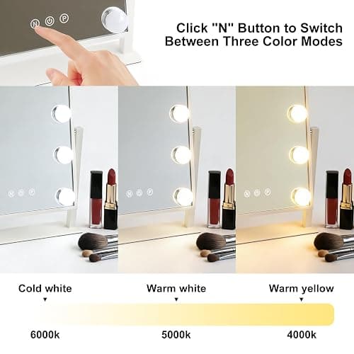Hibtn Hollywood Vanity Mirror With Lights,Makeup Mirror With 9 Dimmable Led Bulbs With 3 Color,Touchscreen Control, Dressing Tabletop USB Charging thumbnail 3