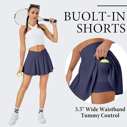 DLOODA Womens Tennis Skirt with Pockets Shorts Crossover High Waisted Athletic Skorts Skirts for Golf Running Workout thumbnail 4