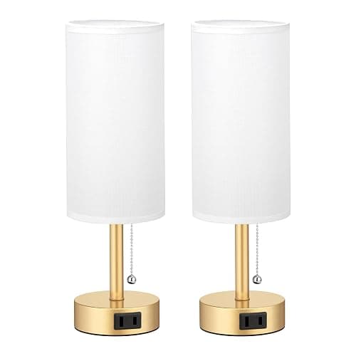 Fenmzee Gold Bedside Table Lamps Set of 2-3 Color Temperatures Pull Chain Lamp with AC Outlet Charging Port, Two Round Night Stand Lamps for Bedroom Office Living Room thumbnail 8