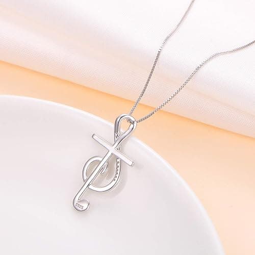 DAOCHONG S925 Sterling Silver Musical Note Pendant Necklace, Box Chain 18 inches thumbnail 5