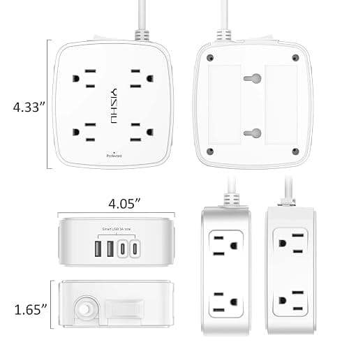 6 Ft Surge Protector Power Strip - 8 Widely Outlets with 4 USB Ports, 3 Side Outlet Extender with 6 Feet Extension Cord, Flat Plug, Wall Mount, Desk USB Charging Station, ETL,White thumbnail 7
