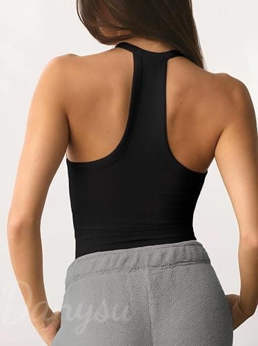 Danysu V Neck Racer Back Tank Top for Women Padded Ribbed Long Tank Fitted Basic Cami Tops thumbnail 2