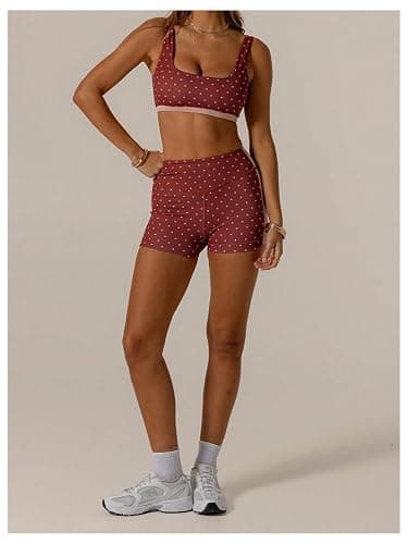 Milumia Women's 2 Piece Outfit Polka Dots Square Neck Bra Tank Top and High Waist Shorts Workout Set thumbnail 5