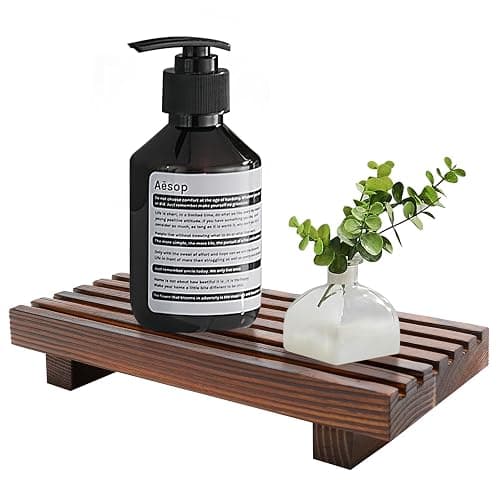 Renawe Small Kitchen Sink Soap Tray for Counter Soap Dish Dispenser Holder Wooden Risers Stand for Bathroom Decor Farmhouse Wood Pedestal Kitchen Accessories Countertop Vanity Counter Decorative Tray - Image 1