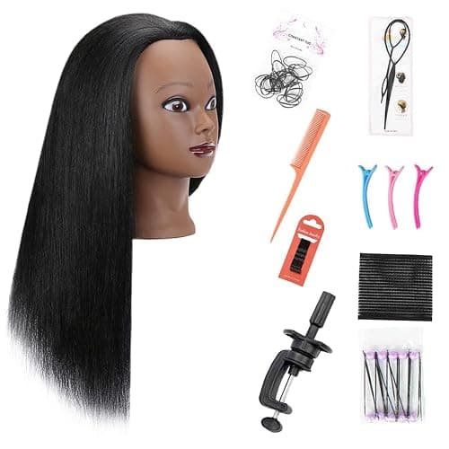 SOPHIRE 100% Real Hair Mannequin Head Training Head with stand, 18" Hairdresser Cosmetology Mannequin Manikin Training Practice Head Doll for Female Hairstyling - Black - 18 Inch thumbnail 5