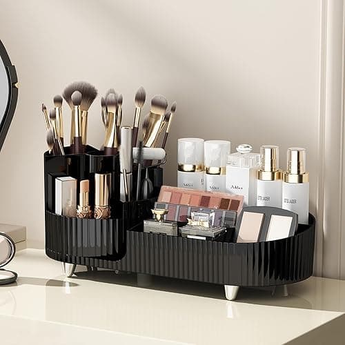 Makeup Organizer Countertop Rotating Makeup Organizer for Vanity Large Capacity Cosmetic Display Case with Makeup Brush Holder Cosmetic Organizer Countertop（Black） - Image 1