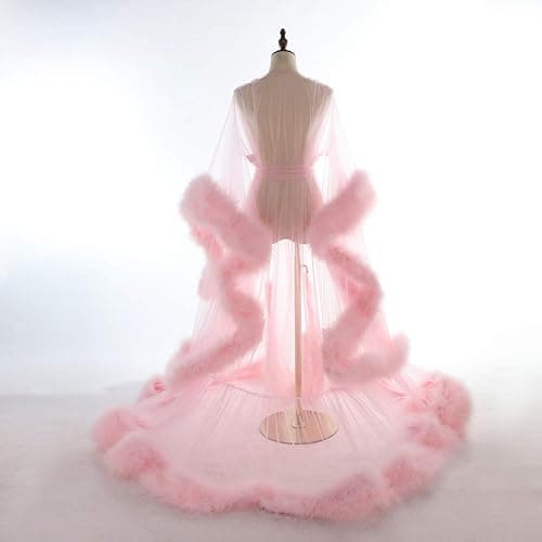 Old Hollywood Feather Robe for Women Long Lingerie Tulle Bathrobe Wedding Scarf Bridal Robe Maternity Photoshoot thumbnail 3
