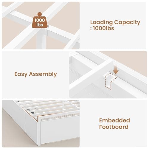 AOGLLATI Full Size Bed Frame with Storage Headboard and 6 Drawers, Wood Full Size Bed Frame with 4 Fabric Drawers and Hidden Storage, Charging Station and LED Lights, No Box Spring Needed, White thumbnail 9
