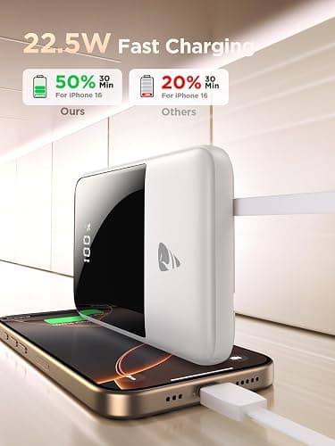 Aioneus Portable Charger, 10000mAh Power Bank 22.5W Fast Charging Portable Charger with Built in Cable Battery Pack USB C Travel Charger for iPhone11 12 13 14 15 16 Samsung GalaxyS24 S23 Android(1 Pk) thumbnail 6