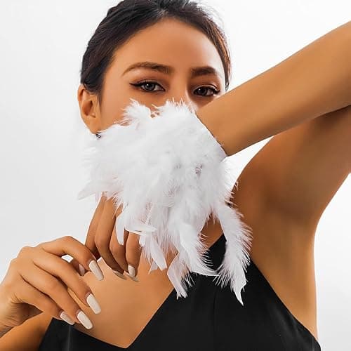 Bufeti Feather Gloves for Women, Long Gothic Feather Wrist Band Cuffs for Wedding Halloween Cosplay Costume thumbnail 2