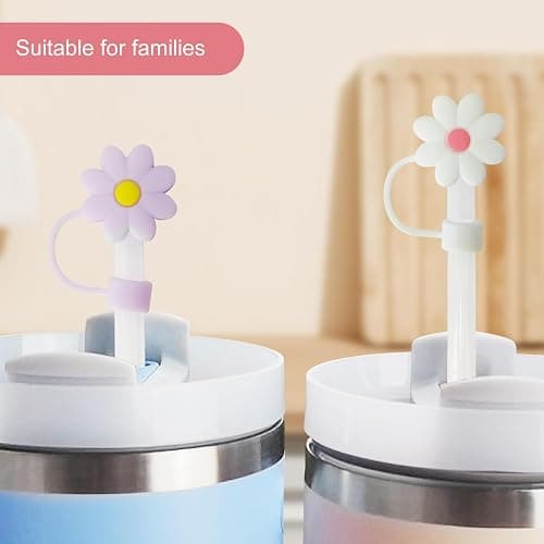 5 PCS Silicone Straw Covers Cap Compatible with Stanley 30&40 Oz Cup, 10mm Cute Flower Straw Toppers for Tumblers, Dust-Proof Drinking Straw Caps for Reusable Straws Tips Lids thumbnail 6