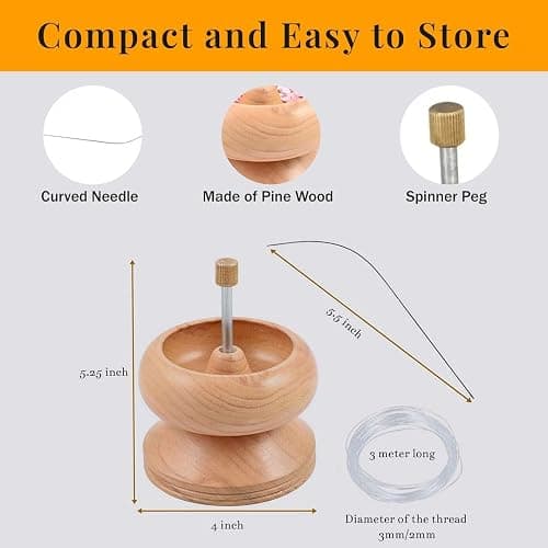 Shop LC Seed Bead Spinner for Jewelry Making Kit Clay Bead Spinner with Big Eye Beading Needle & 3mtr Wire - Necklace Bracelet Maker Wooden Birthday Christmas Gifts - Pinewood thumbnail 4