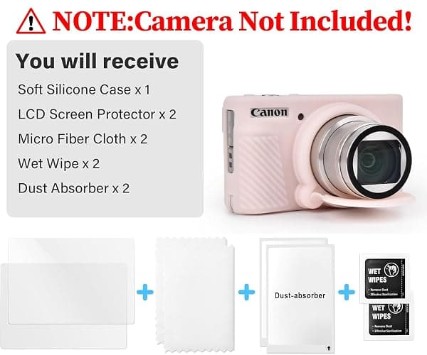 VOVMOEYA SX740 Camera Case Accessories Set[with 2 LCD Tempered Films],Silicone Protective Case Compatible with Canon PowerShot SX730 SX740 HS Digital Camera - Jelly Pink thumbnail 2