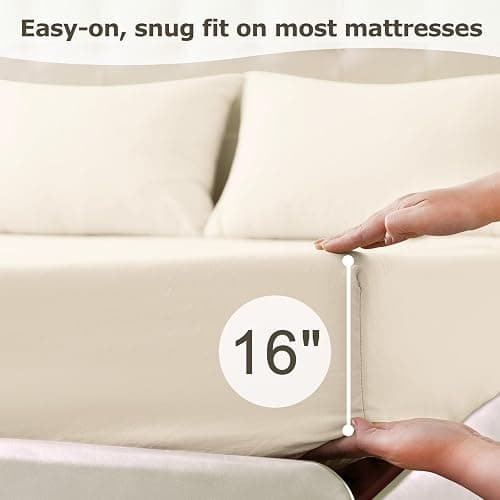 Homilay Full Size Bed Sheet Set - 4 Piece Soft Microfiber Sheets with Deep Pockets, Cooling Technology, and Wrinkle-Free Pillowcase. Hotel-Quality, Durable Bedding, Cream thumbnail 4