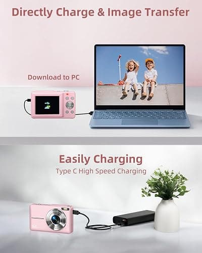 CAMKORY Digital Camera, Full HD 1080P Point and Shoot Camera, 44MP Kids Camera with 32GB Card, 16X Zoom, Pink thumbnail 7