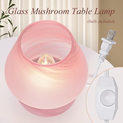 ONEWISH Mushroom Lamp Cute Table Lamp for Bedroom Nightstand Soft Light Pink, Small Glass Nightlight Stepless Dimmable Desk Lamp for Dining, Living, Nursery, Vanity, Home Decor Lamp for Girls Women thumbnail 5