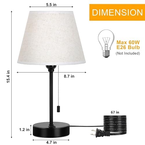 Bedside Table Lamps Set of 2 Small Nightstand Lamps with Dual USB Charging Ports Modern Desk Lamps with Fabric Lampshade for Bedroom, Living Room, Office thumbnail 2