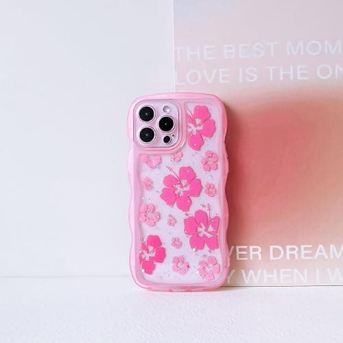 NITITOP Compatible with iPhone 12 Pro Max Case Cute Clear for Women Girls Flower Floral Bling Glitter Sparkling Star Wave Curly Frame Soft TPU Shockproof Camera Protective Cover - Pink thumbnail 4