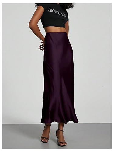 SOLY HUX Women's Elegant Satin Skirts High Waisted Flared Casual Work Office Fishtail Midi Skirt thumbnail 3