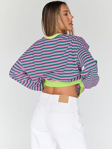 Trendy Queen Oversized Sweatshirt for Women 2025 Fall Crewneck Striped Long Sleeve Shirts Hoodies Cute Top Y2K Outfits thumbnail 5