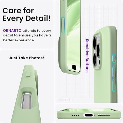 ORNARTO Compatible with iPhone 16 Pro Max Case 6.9", Slim Liquid Silicone 3 Layers Soft Gel Rubber Shockproof Protective Cover with Anti-Scratch Microfiber Lining-Matcha thumbnail 5