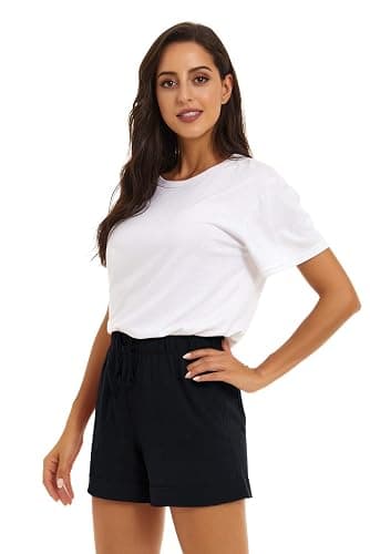 KINGFEN Women Casual Shorts Drawstring Comfy Elastic Waist Shorts Summer Pull On Short with Pockets(S-2XL) - XX-Large - A2-black thumbnail 5