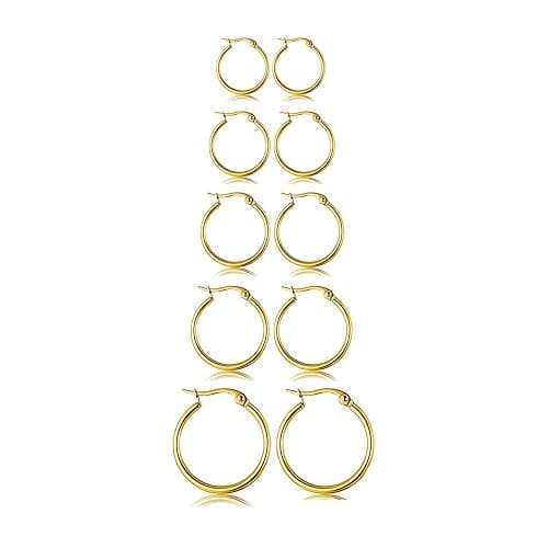 5-10 Pairs Small Gold Silver Hoop Earrings for Women, Stainless Steel Earrings Set Mens Lightweight Thin Hypoallergenic Small Hoops Set - Image 1
