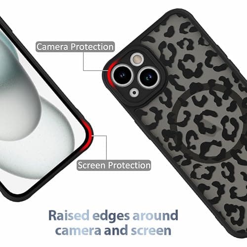AIGOMARA Case for iPhone 15 [Compatible with MagSafe] Black Leopard Pattern Design for Women Girls Men Soft TPU Bumper Hard PC Back Anti-Fall Shockproof Protective Slim Cover thumbnail 2