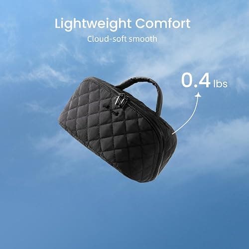 LOVEVOOK Travel Makeup Bag for Women, 2Pcs Puffer Waterproof Cosmetic Organizer, Large Capacity Pouch Open Flat Small Toiletry Bag with Brush Compartment & Handle (Black, Medium) thumbnail 3
