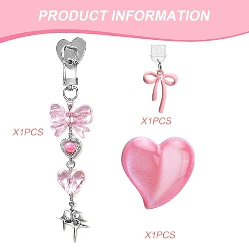 AIERSA Cute Charms Set for Kindle,Including Dust Plug Charm Type C/USB C,Heart Grip Holder,Bling Keychains with Hook for Kindle Accessories,Compatible for Kindle Paperwhite 11th 12th Generation-Pink thumbnail 3