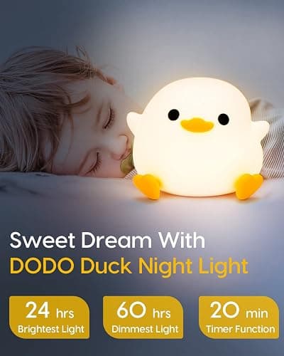 Amaredom DoDo Ente Nachtlicht, Niedliche Entenlampe, Silikon Dimmbar Kinderzimmer Nachtlicht, Wiederaufladbare LED Nachttischlampe mit 20 Minuten Timer, Baby Mädchen Frauen Schlafzimmer Wohnzimmer - Dodo Ente thumbnail 4