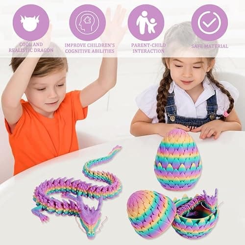 3D water lily Egg Articulating Gemstone Crystal Snake Figurine 3D Printed Dragons Crystal Dragon Fidget Toys Flexible Joints Mystery Dragon Action Figures Home Office Decor Macaron Color thumbnail 7