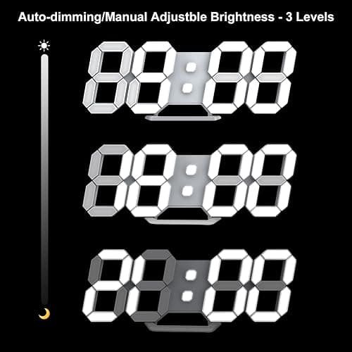 Deeyaple LED Wanduhr Digital Wecker 3D Uhr Dimmbar Snooze Modern USB 12/24Stunden Datum Temperaturanzeige Loop Display Fernbedienung Nachtlicht Wohnzimmer Küche Schlafzimmer Büro 25cm weiß thumbnail 7
