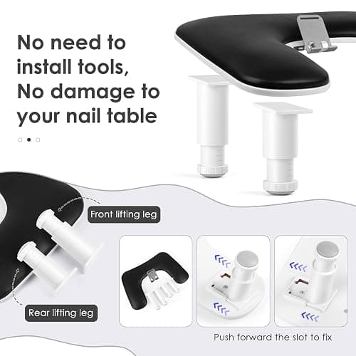 LIONVISON Arm Rest for Nails Tech: U Shaped Adjustable Height Armrest | Ergonomic Nail Hand Rest Stand PU Leather with Rotating Phone Holder for Nail Salon Manicurist - Long-Lasting Black thumbnail 4