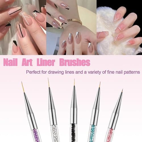 AIBEE Nail Art Brushes, 5pcs Double-Ended Acrylic Nail Brush Set with 5/7/10/12/15mm Nail Liner Brushes and Dotting Pens for French Nails thumbnail 2