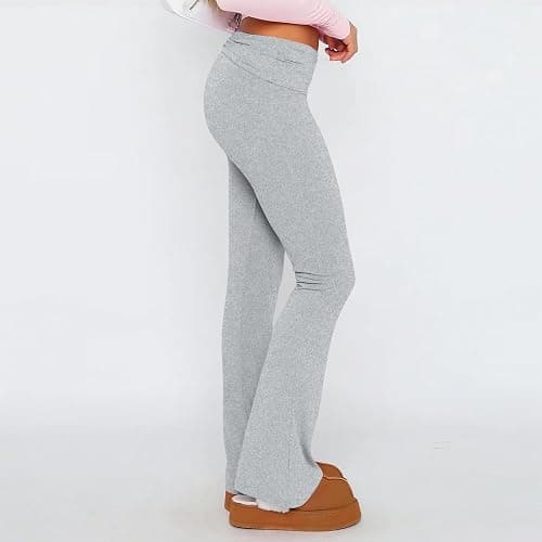 Slakkenreis Flare Leggings for Women Fold Over Wide Leg Yoga Pants Y2K Low Rise Sweatpants Plus Size Workout Cotton Leggings thumbnail 6