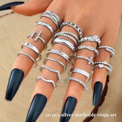 KISS WIFE Golden Silvery Black Kunckle Rings Set for Women, Dainty Simple Trendy Cute Stackable Finger Rings Pack, Perfect for Stacking Layering on Thumb and Knuckle, Mixed Size, Jewelry Gift thumbnail 5