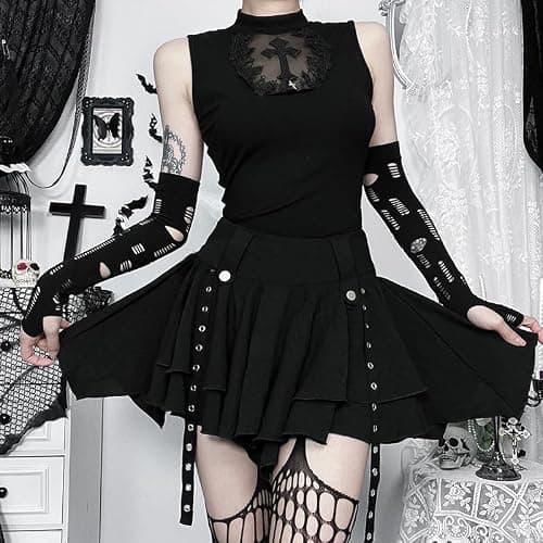 Sunidol Women's Y2K Gothic Punk Skirt High Waist Plaid Pleated Skorts Ruffles Fairy Grunge A-Line Skater Skirts thumbnail 3