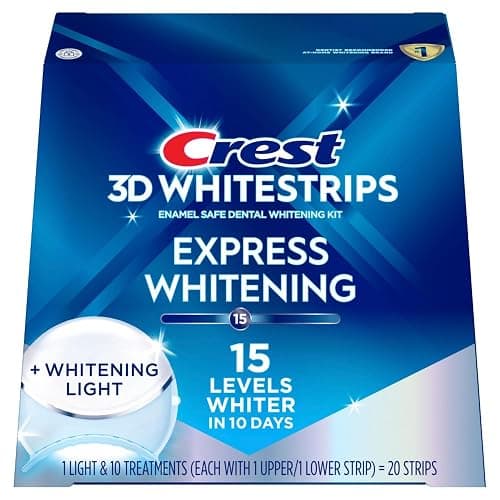 Crest 3D Whitestrips Express Whitening + LED Light – Teeth Whitening Kit, 1 Light + 10 Treatments, Each with 1 Upper/1Lower, 20 Strips – Crest 3DWhite Teeth Whitening Strips - Image 1