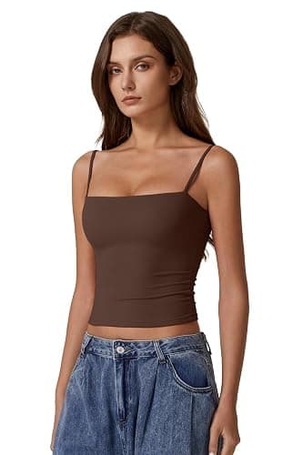 QINSEN Women's Double Lined Basic Tank Top Adjustable Spaghetti Straps Sleeveless Camisole Shirts thumbnail 3