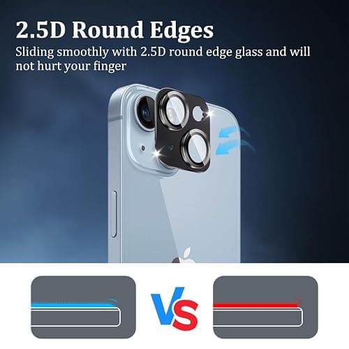 1 Pack Camera Lens Protector for iPhone 14 6.1 inch/iPhone 14 Plus 6.7 inch, Full Coverage 9H Tempered Glass Metal Frame, Case Friendly, Anti-scratch (Black) thumbnail 5