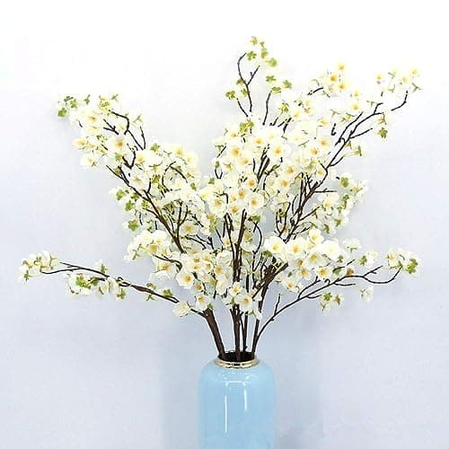 Olivachel Artificial Flowers Faux Plum Cherry Blossom Branches Fake Long Flower Stems for Home Wedding Party Decoration (White, 4Pcs/Pack) thumbnail 5