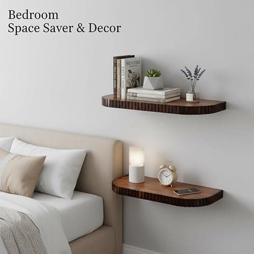 2 Pack Floating Shelves for Wall Rustic Farmhouse 17 Inch Floating Shelf Bathroom Wooden Shelves for Wall Mounted Live Fluted Edge Pine Shelves with Natural Grain for Living Room Bedroom Kitchen thumbnail 3