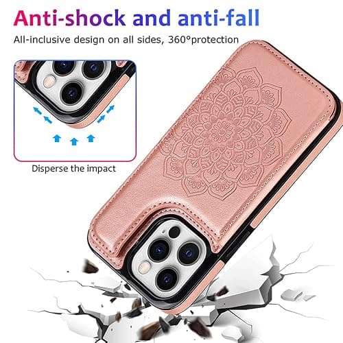 JIATAY Wallet Phone Case for iPhone 14 Plus Case with Card Slot, Butterfly Flower Flip Leather iPhone 14 Plus Phone Case with Stand for Women Men (Brown) thumbnail 6