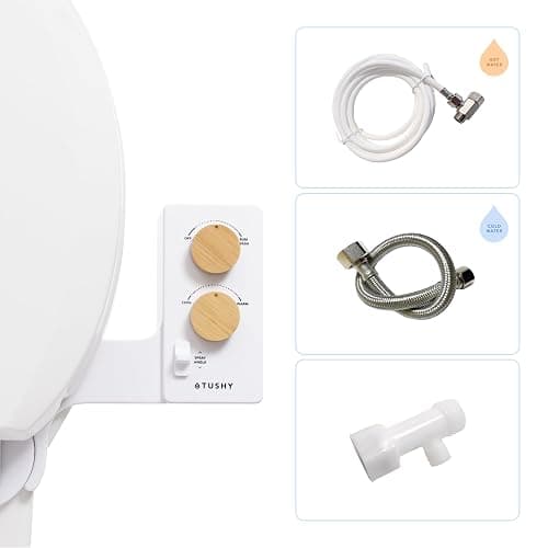 TUSHY Spa Warm Water Bidet Attachment for Toilet. Universal Fit, Easy Install (Requires Sink Access for Optional Temperature Control) Self Cleaning, Adjustable Pressure, Angle Control, Bamboo - Image 1